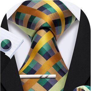 New Men Plaid/Striped Ties Set Silk Business Wedding Formal Fashion Necktie